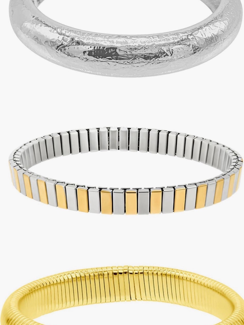 Two-Tone Stainless Steel Stretch Bracelet - Silver and Gold